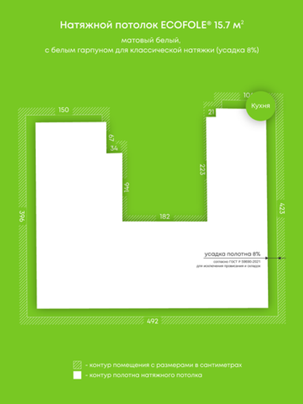 Натяжные потолки: 15.7 м2, 3.4 м2