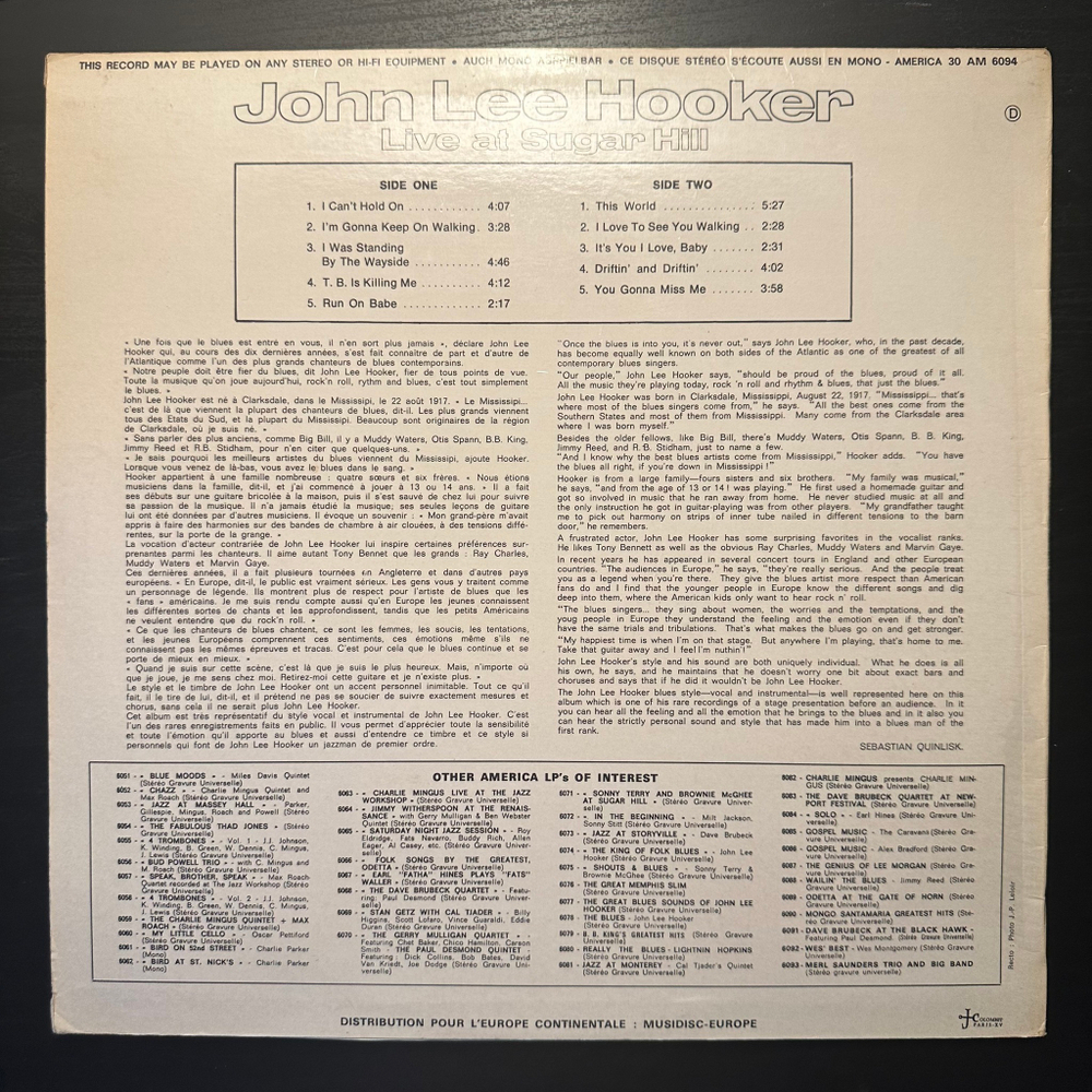 John Lee Hooker - Live At Sugar Hill (Франция)