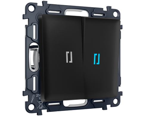 MA804060 Комплект механизма 2-кл выключателя с самовозвратом с подсветкой 10000K ALFA Черный матовый QUANT (AP8040, VM129, G17B)