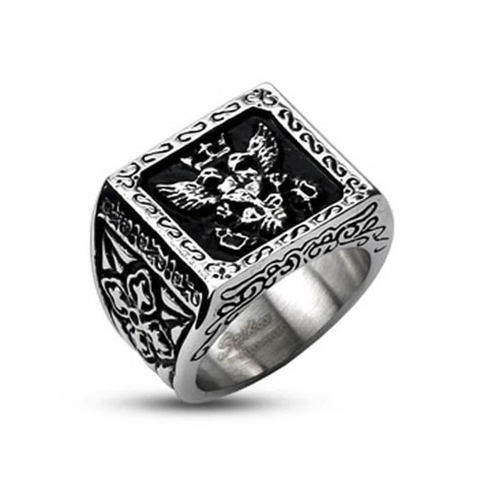 Перстень печатка мужской с гербом из нержавеющей ювелирной стали цельнолитой &quot;Двуглавый орёл&quot; SPIKES R-H2015