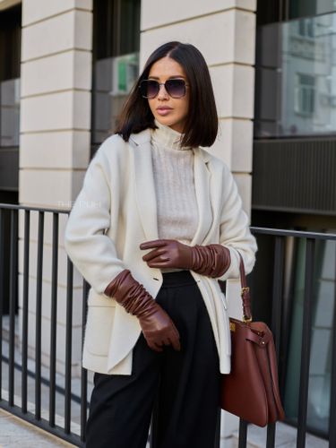 Двубортный молочный жакет из кашемира