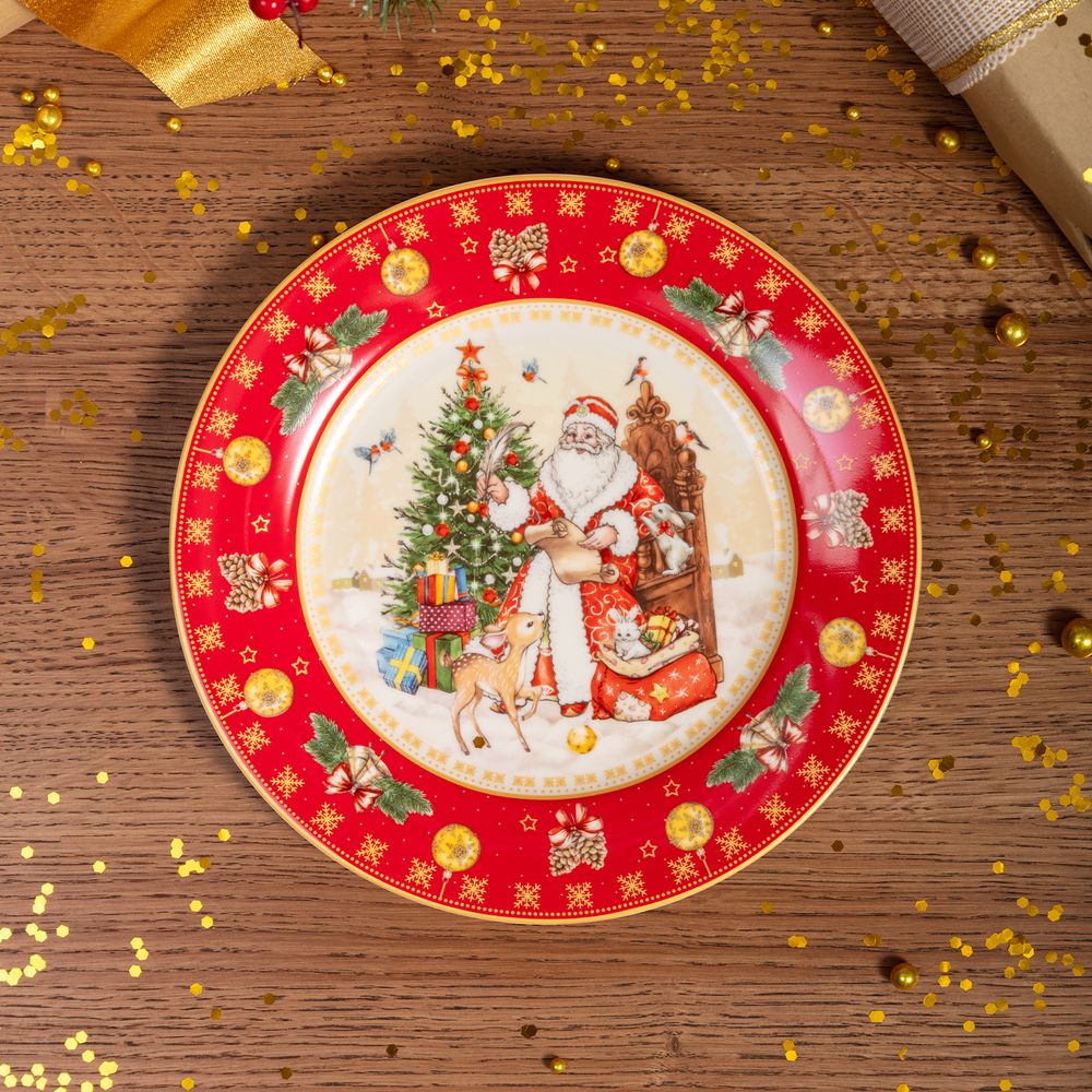 ТАРЕЛКА ЗАКУСОЧНАЯ LEFARD "ДЕД МОРОЗ" 20,5 СМ КРАСНАЯ (КОР=18ШТ.)