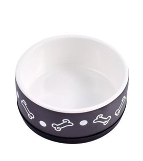 Mr.Kranch Миска керамическая нескользящая для собак 400мл черная с косточками