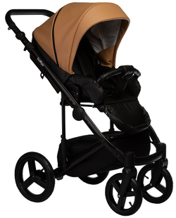 Детская коляска Indigo Tour Eco 3 в 1 с автокреслом Avionaut Cosmo Te05 черная кожа+рыжая кожа