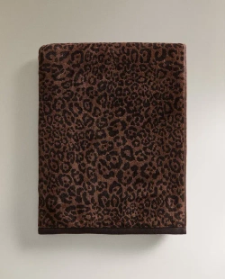 ZARA HOME ПЛЯЖНОЕ ПОЛОТЕНЦЕ ИЗ ВЕЛЮРА С АНИМАЛИСТИЧЕСКИМ ПРИНТОМ, ШОКОЛАДНО-КОРИЧНЕВЫЙ
