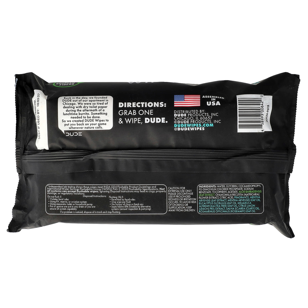 Dude Products, смываемые салфетки, размер XL, с мятным вкусом, 48 шт.