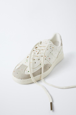 ZARA КРОССОВКИ С ЭФФЕКТОМ КРАСКИ, БЕЛЫЙ