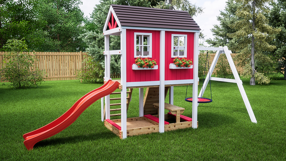 Детский деревянный домик с качелями гнездо "Петерсвуд"