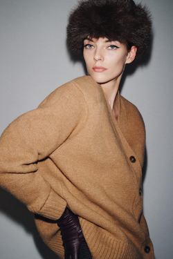 ZARA КАРДИГАН ОВЕРСАЙЗ ИЗ 95% ШЕРСТИ, ТЕМНЫЙ БЕЖЕВО-КОРИЧНЕВЫЙ