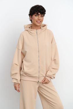 Худи на молнии с защипами на рукавах ванильного цвета