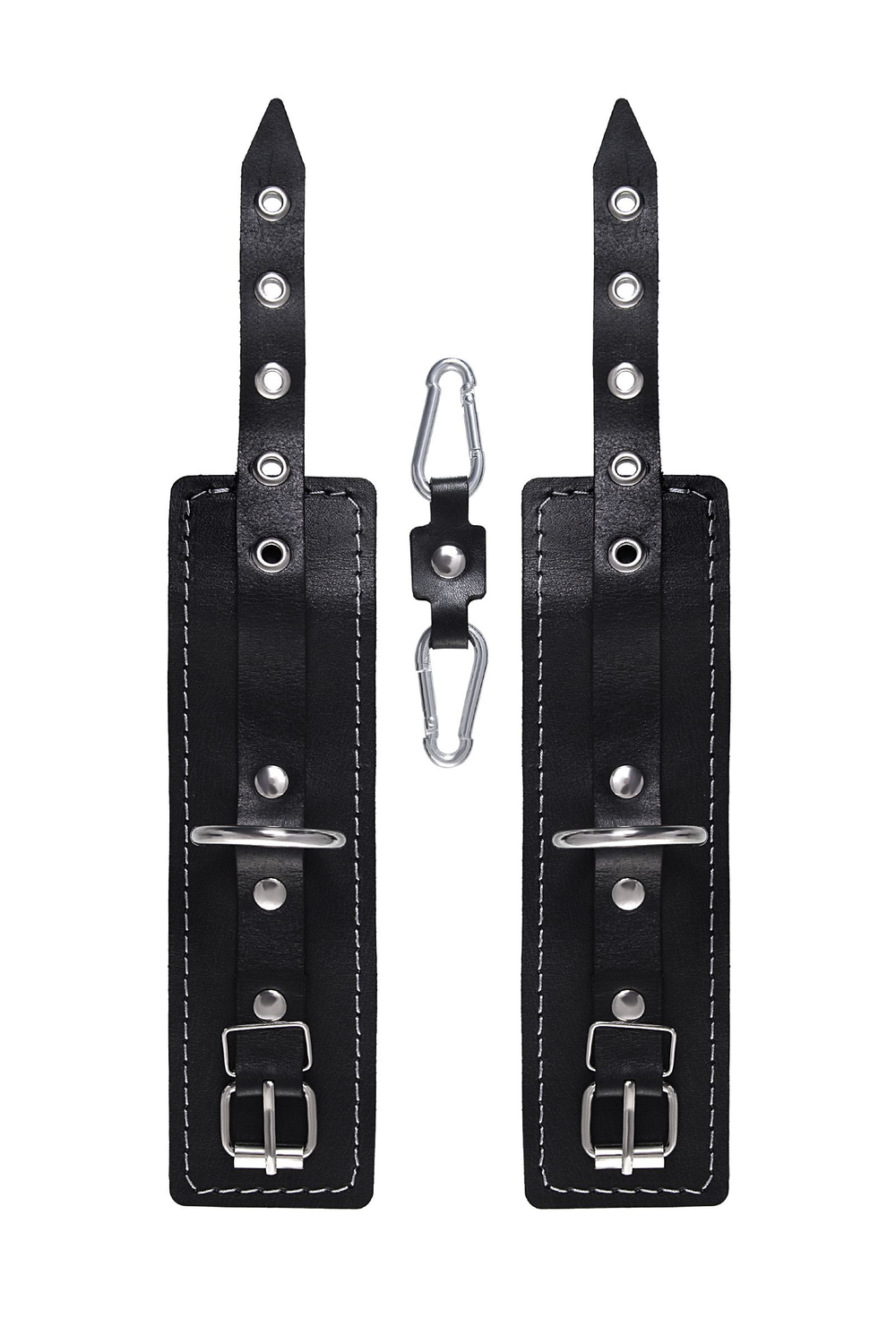 Черные двухслойные наручники с белой строчкой