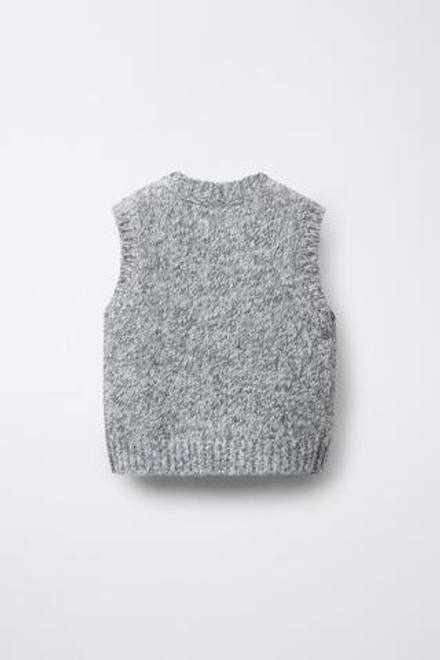 ZARA ТРИКОТАЖНЫЙ ЖИЛЕТ, СЕРЫЙ МЕЛАНЖ