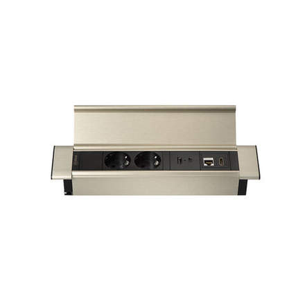 Блок розеток 41P 2 секции Серебро+Черный . USB + type C + RJ45 + HDMI