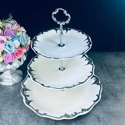 Lenardi 666-406 Трехъярусная этажерка 34х32 см ARGENTO в под.уп.(х4)Фарфор