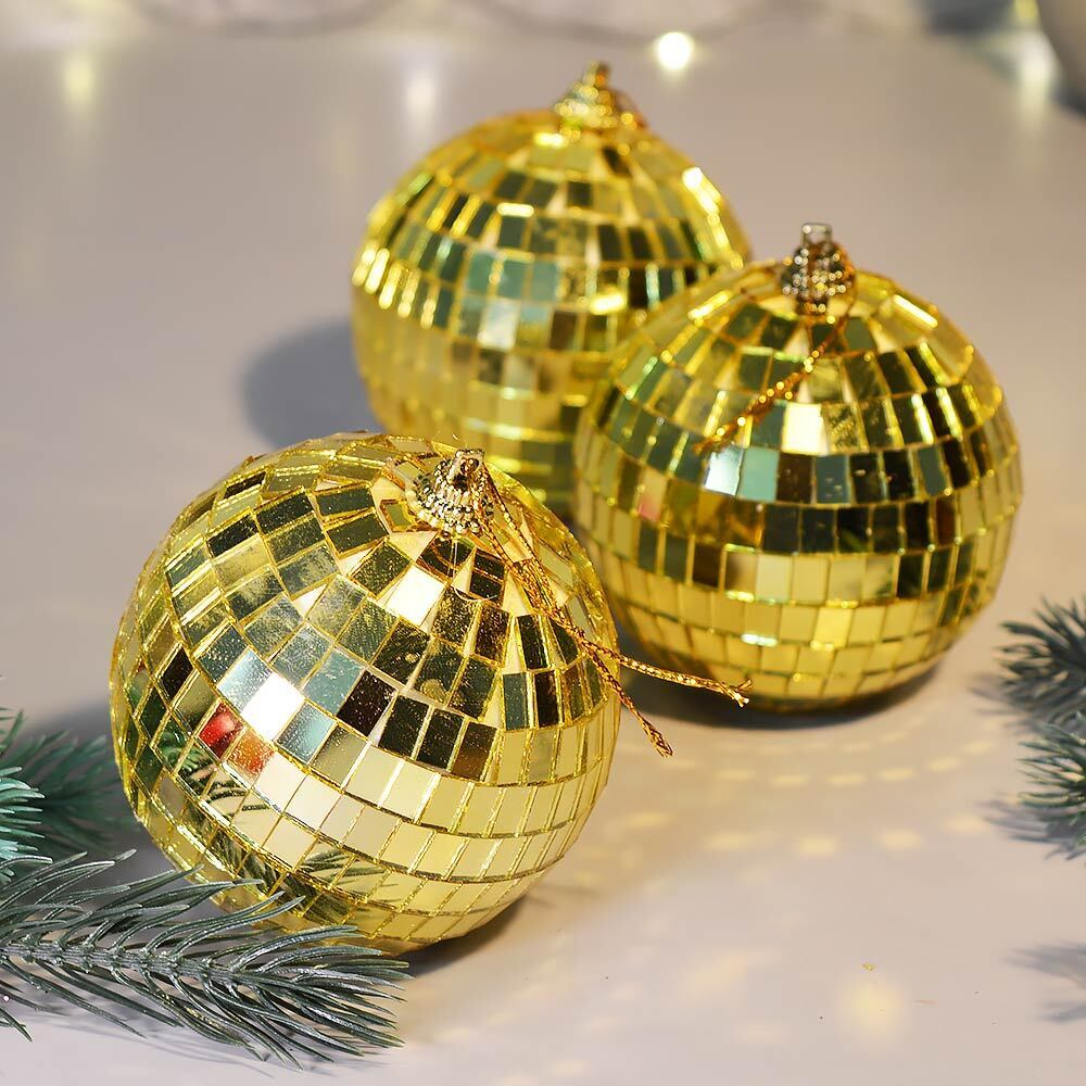 Шар новогодний 3шт 8см "Shining Disco", золото