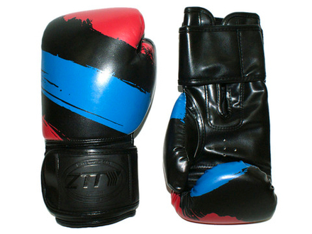 Перчатки боксёрские 12 oz: ZTTY-3G-12-Ч Цвет - чёрный с синими и красными вставками.