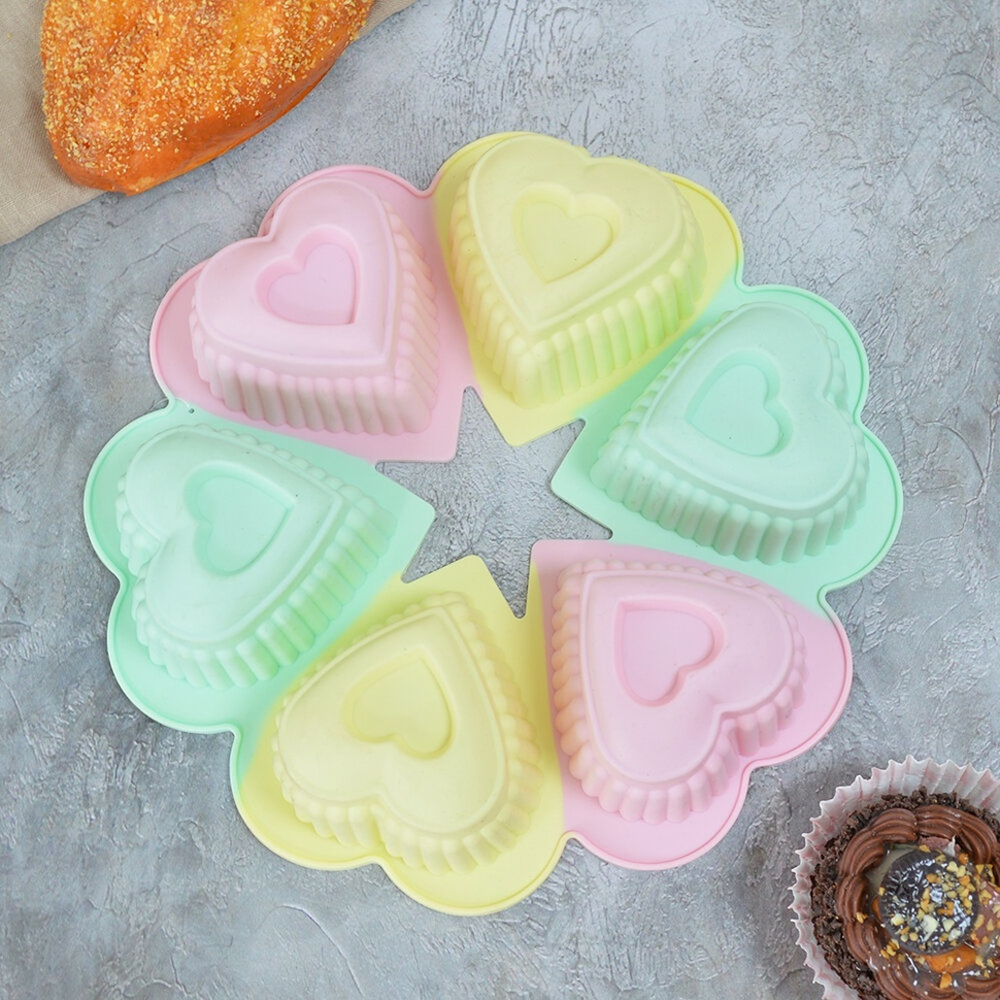 Набор силиконовых форм для выпечки кексов сердце 6 предметов, 50г