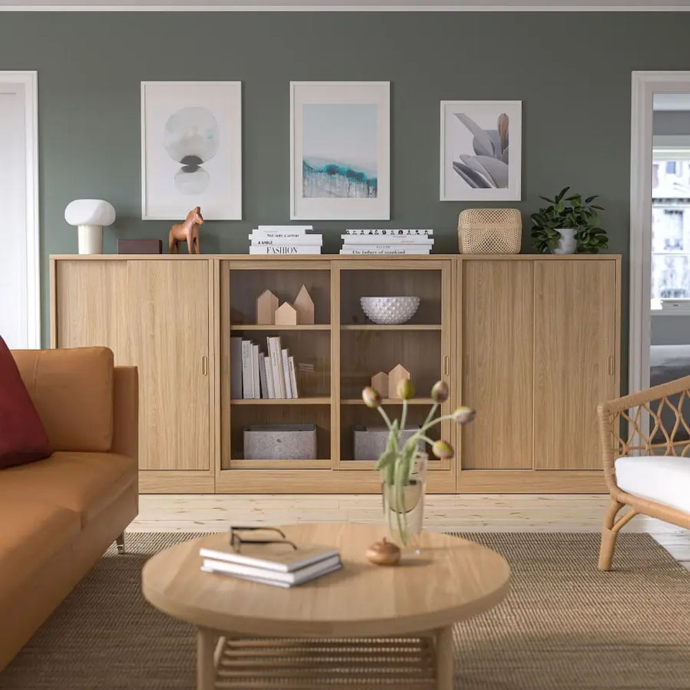 Комбинация с раздвижными дверями - IKEA TONSTAD/ТОНСТАД ИКЕА, 284х37х120 см, светло-коричневый