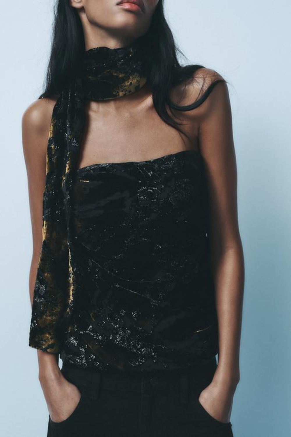 ZARA БАРХАТНЫЙ ТОП, РАЗНОЦВЕТНЫЙ