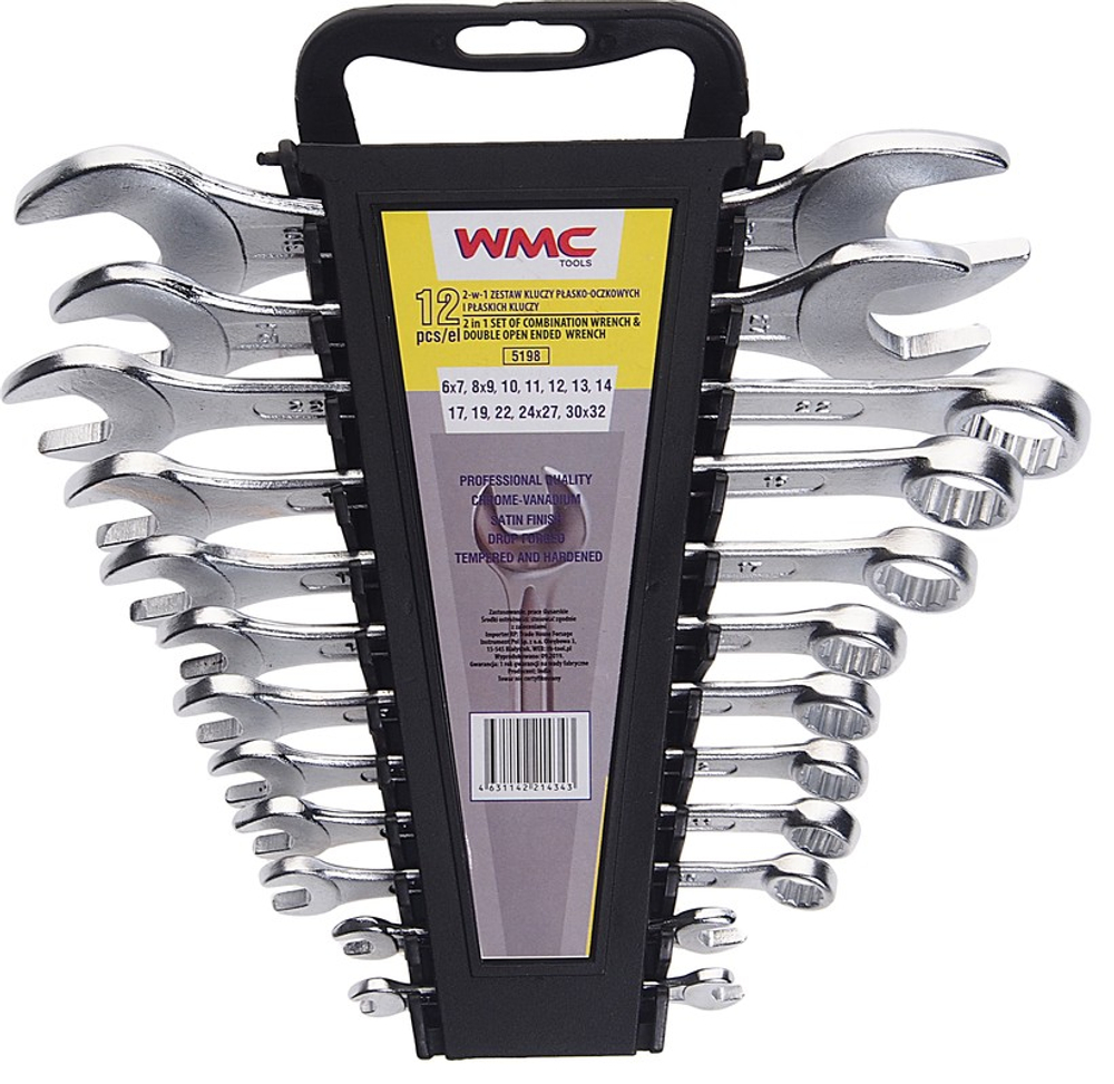 Набор ключей комбинированных 12пр.(6-32мм) пластик держатель WMC TOOLS 5198вмц
