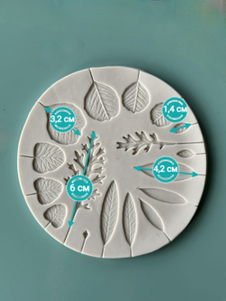 Молд силиконовый для лепки листьев "Гербарий" / Форма для мелких листьев эвкалипта / Молд для полимерной глины, мыла, воска