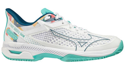 Женские Кроссовки теннисные Mizuno Wave Exceed Tour 5 CC - white/turquoise/moroccanblue