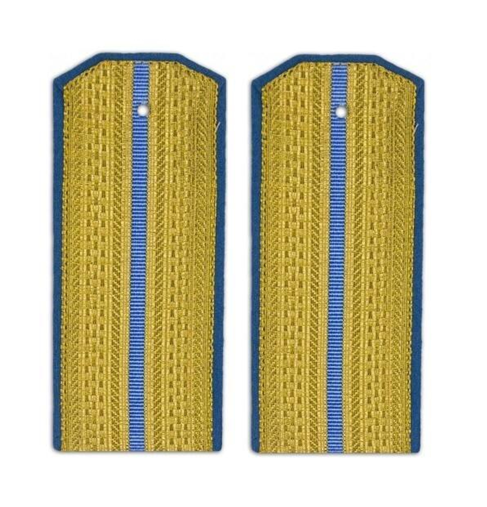 Погоны парадные золотые металлизированные один голубой просвет (трапециевидные)