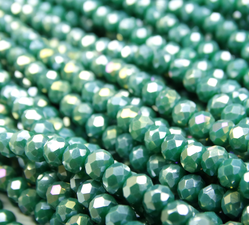 БН030ДС23 Хрустальные бусины "рондель", цвет: изумрудный AB непрозр, 2х3 мм, кол-во: 95-100 шт.