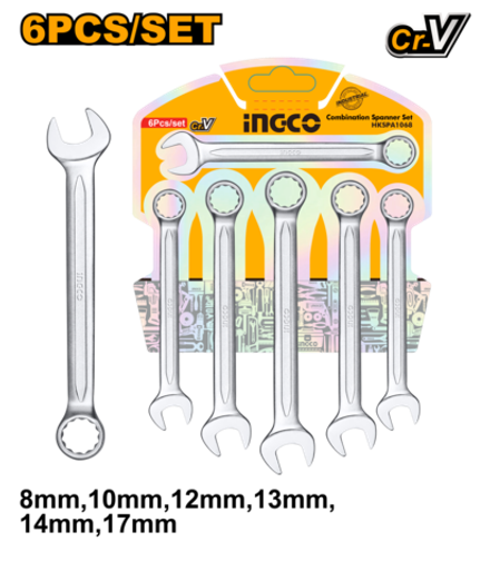 Набор комбинированных гаечных ключей INGCO HKSPA1068 INDUSTRIAL 8-17 мм 6 шт.