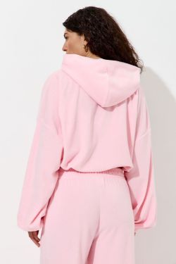 Худи на молнии из велюровой ткани розового цвета
