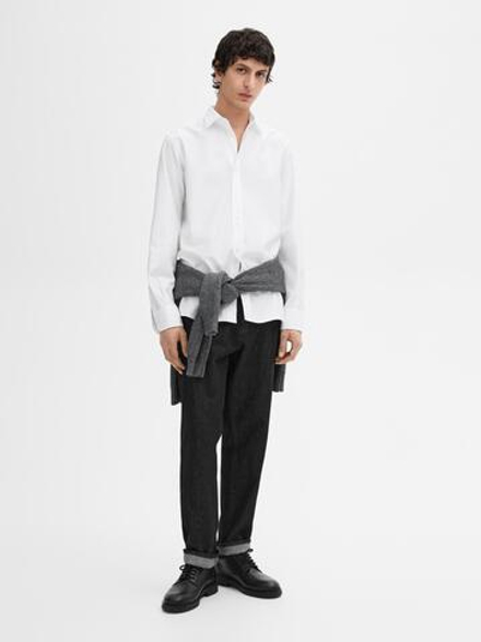 Massimo Dutti РУБАШКА КЛАССИЧЕСКОГО КРОЯ ИЗ 100% ХЛОПКА, БЕЛЫЙ