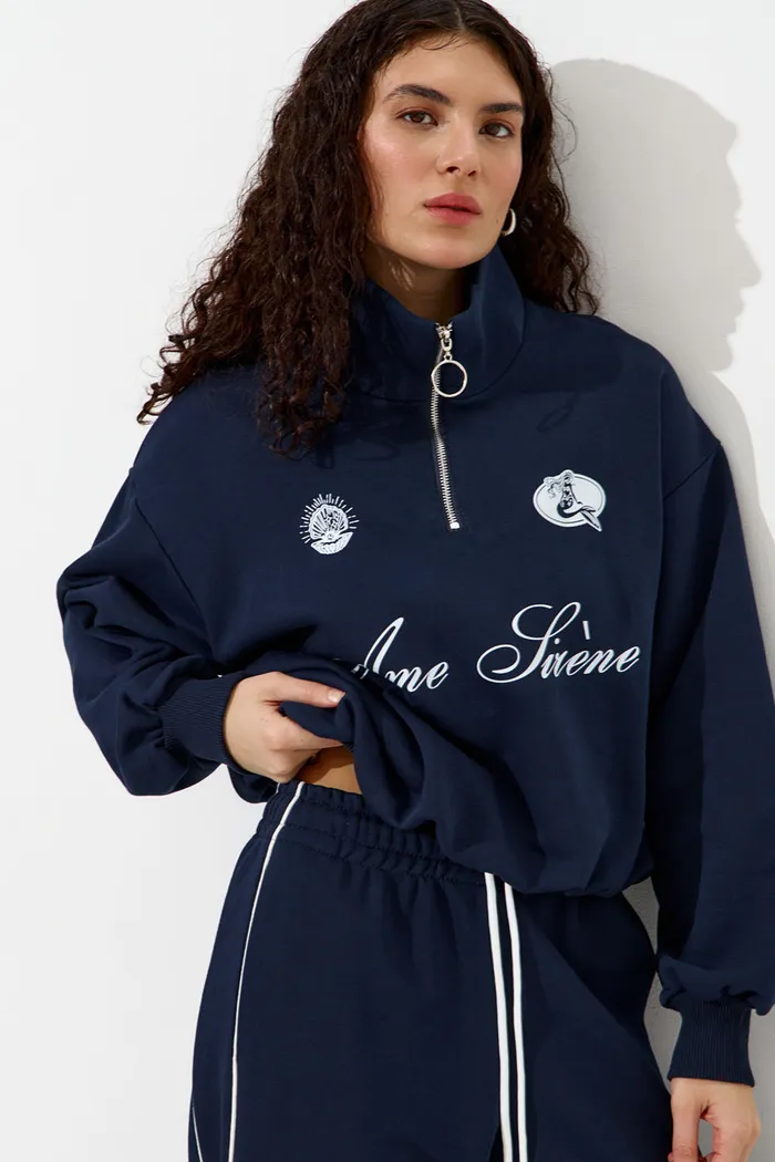 Олимпийка с короткой молнией "Âme Sirène" цвета нейви