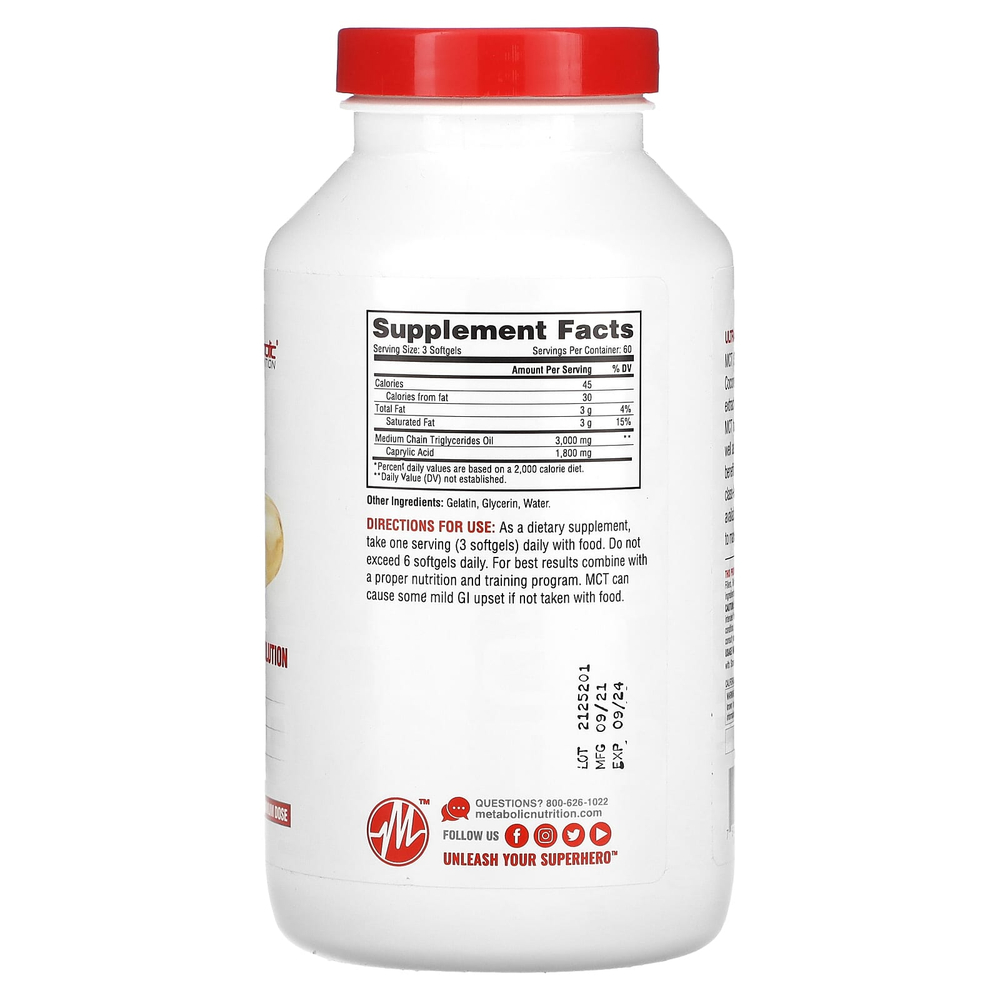 Metabolic Nutrition, MCT 3000, 180 капсул (1000 мг в 1 капсуле)