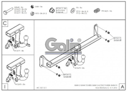 Фаркоп оцинкованный Galia B023C для BMW X1 F48 07/2015-, BMW 2-Series Active Tourer F45 09/2014-, BMW 2-Series Gran Tourer F46 05/2015-(паспорт и сертификат в комплекте)(без электрики)