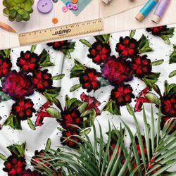 Ткань мембрана красные цветы с черным фоном