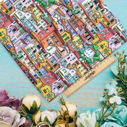 Ткань поплин городские дома