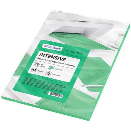 Бумага цветная А4, 80г/м2, Спейс OfficeSpace intensive, 50л, зелёная