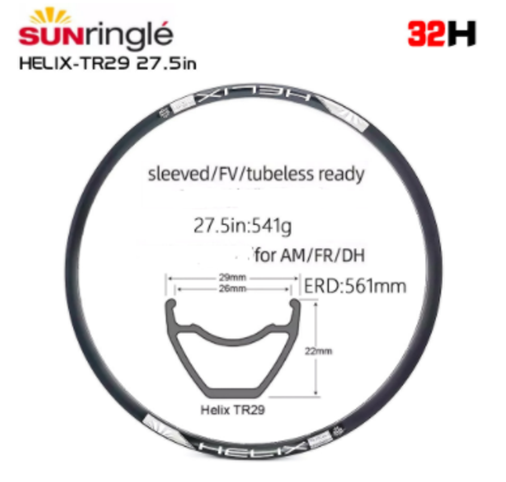 ОБОД 27,5&quot; SUNRINGLE HELIX TR29 27.5 32H  (ERD 561)