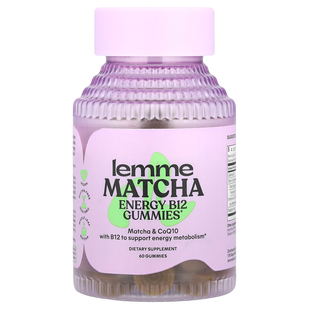 Lemme, Energy B12 и CoQ10, жевательные мармеладки, матча, 60 жевательных таблеток