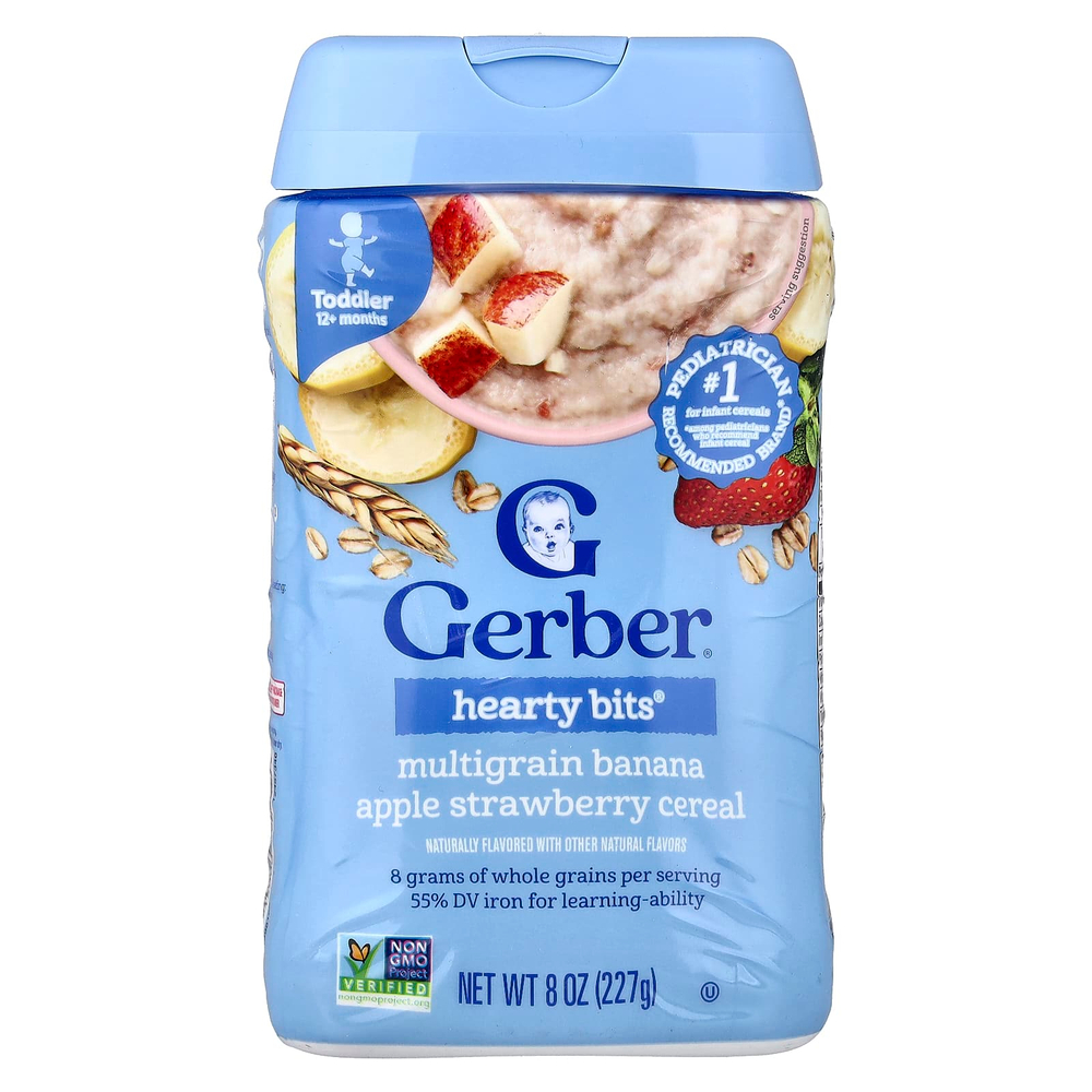 Gerber, Hearty Bits®, мультизлаковая каша, для детей от 12 месяцев, банан, яблоко, клубника, 227 г (8 унций)