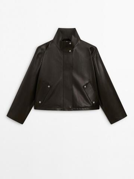 Massimo Dutti Куртка свободного кроя из кожи наппа, черный