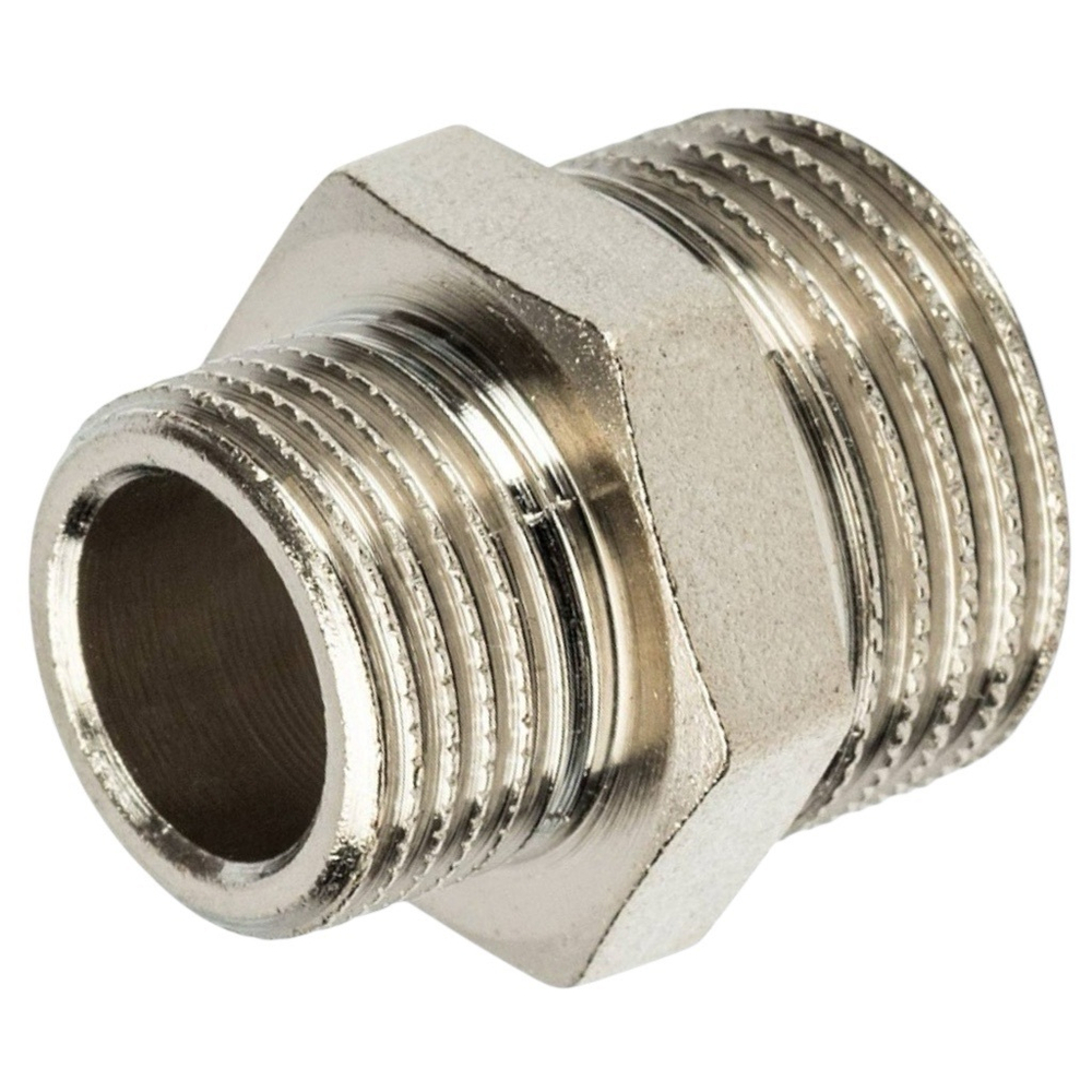 Ниппель STOUT переходной никелированный 1/2"x3/8" НР/НР