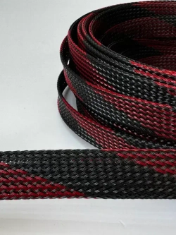 Оплетка кабельная из полиэстера змеиная кожа 12, 10-22мм, черно-красная, 10м