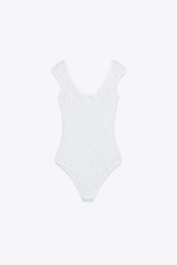 ZARA БОДИ ИЗ КРУЖЕВА, ЖЕЛТОВАТО-БЕЛЫЙ