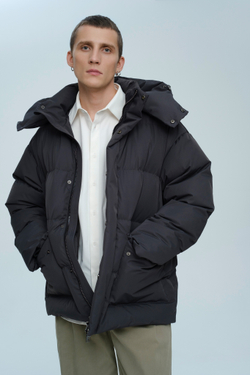 Пуховик удлиненный с капюшоном | graphite