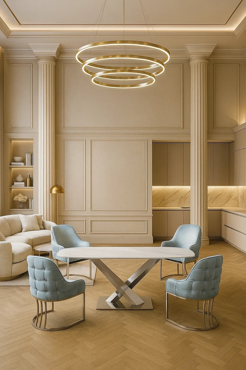 Стол обеденный Ist Casa Интерно Силвер, 180х90х75 см, белый мрамор, серебро