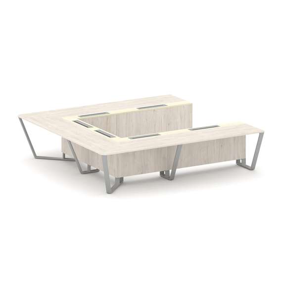 Steel Meet Стол переговорный П-образный KMK-PR.B.SP-11P Денвер Светлый/Ваниль Глянец/Металл Серый 32