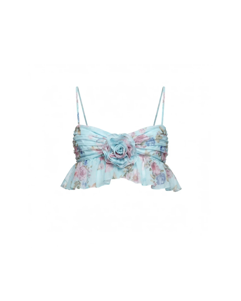 Уиллоу (Willow), топ из голубого шифона с цветочным принтом, с розой