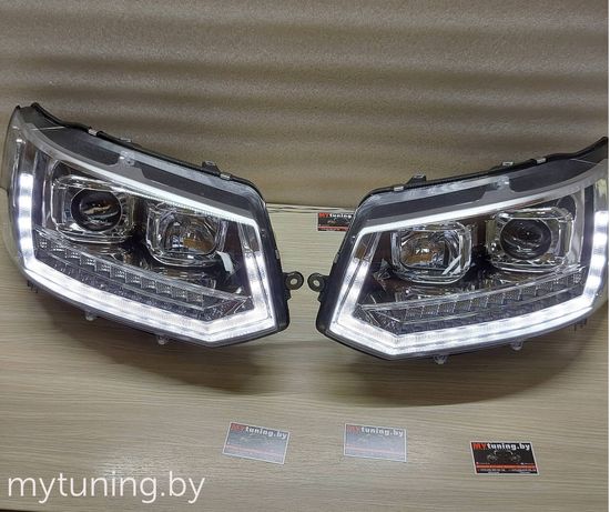 Передние фары Tru DRL для Volkswagen T5 (10-15) динамические хромированные