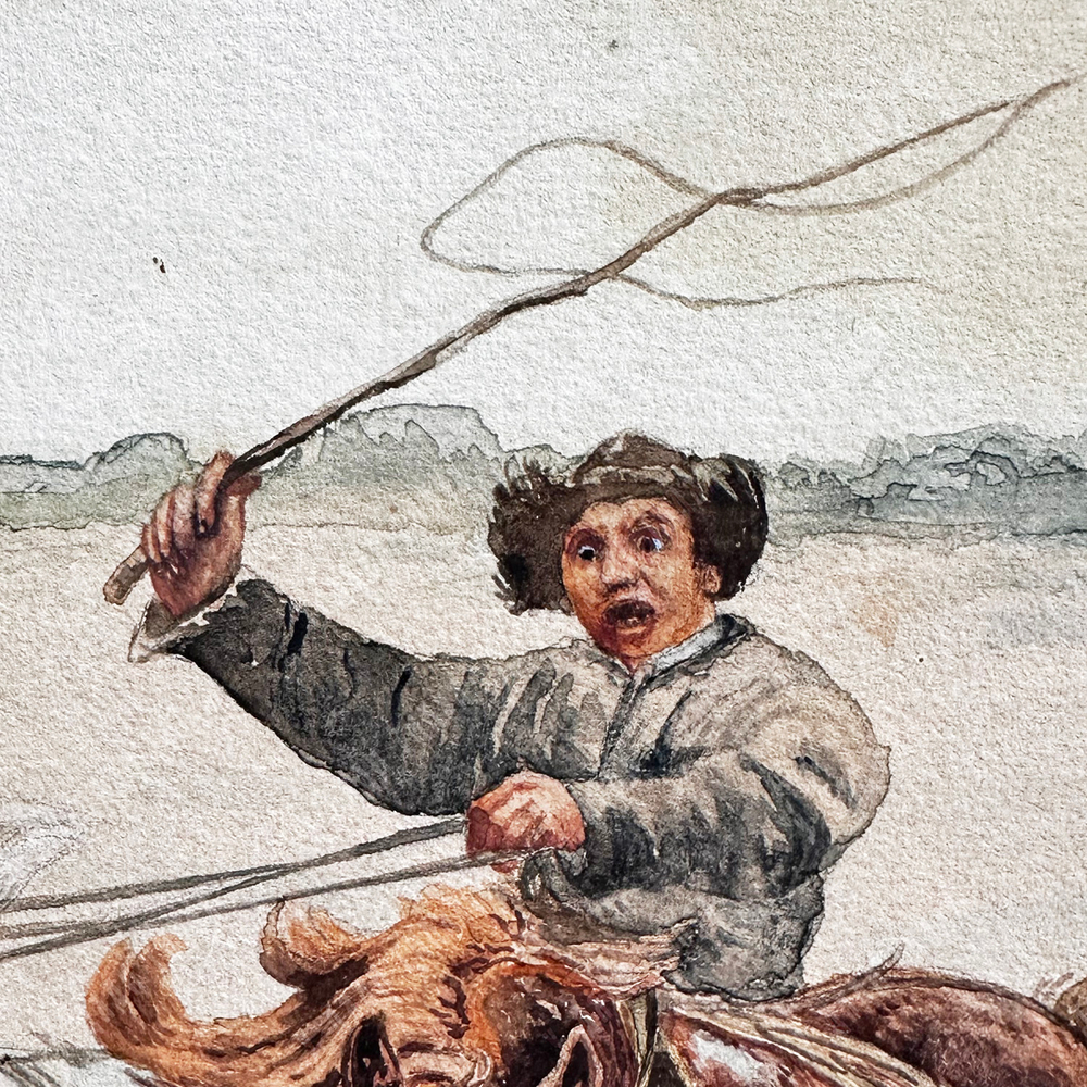 Соколов П. П. (1821–1899) (?) «Нападение волка на тройку». Акварель. XIX в.